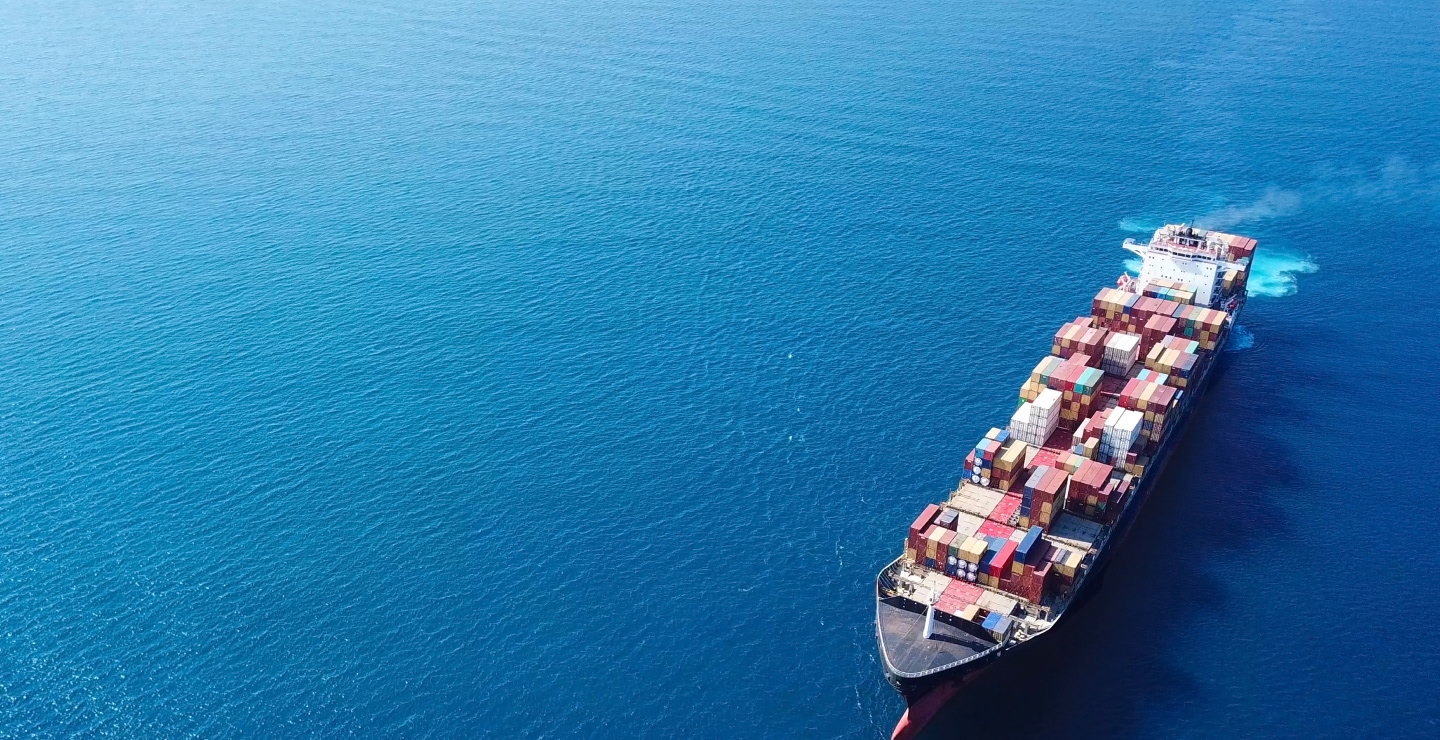 Container ship on ocean